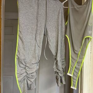 Love Gray and Yellow Joggers with Ruched Ankle Detail